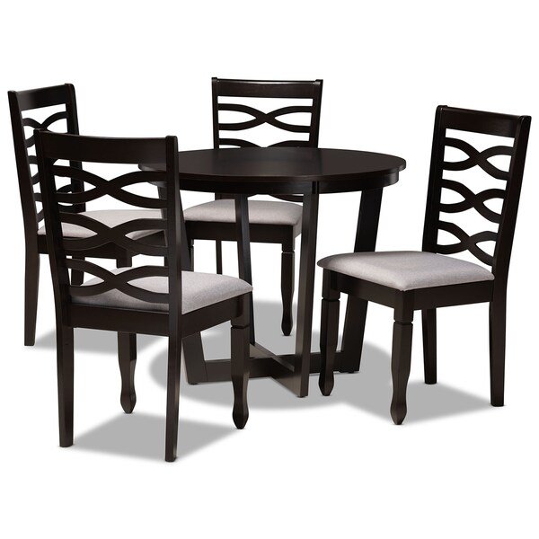 Baxton Studio Leda Grey Upholstered and Dark Brown Finished Wood 5-Piece Dining Set - 169-9406-10898