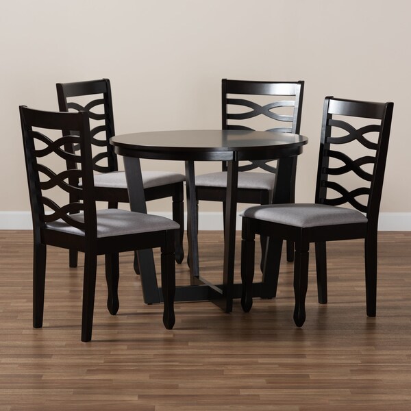 Baxton Studio Leda Grey Upholstered and Dark Brown Finished Wood 5-Piece Dining Set - 169-9406-10898
