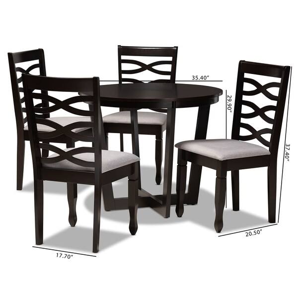 Baxton Studio Leda Grey Upholstered and Dark Brown Finished Wood 5-Piece Dining Set - 169-9406-10898