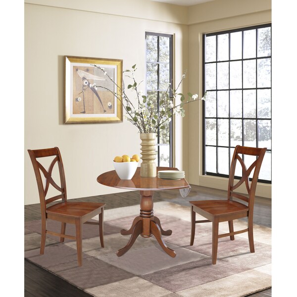 International Concepts 42 in. Dual Drop Leaf Table with 2 Cross Back Dining Chairs - 3 Piece Dining Set - K581-42DP-C-14P
