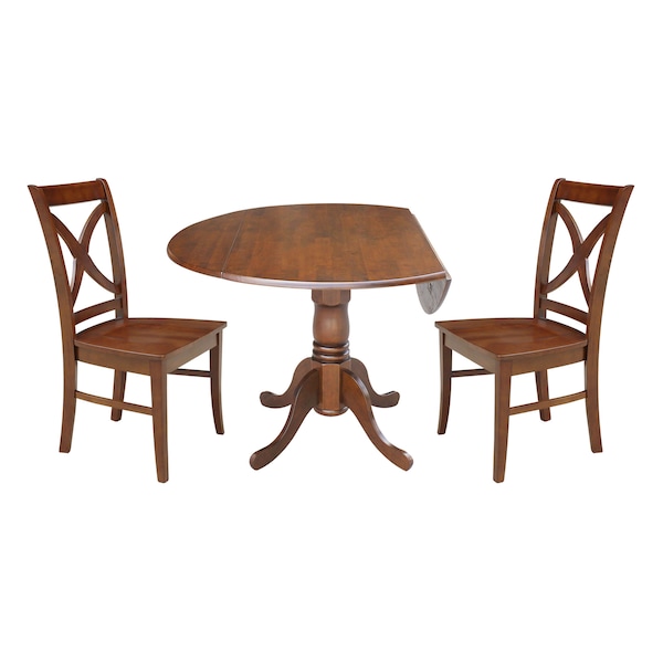 International Concepts 42 in. Dual Drop Leaf Table with 2 Cross Back Dining Chairs - 3 Piece Dining Set - K581-42DP-C-14P
