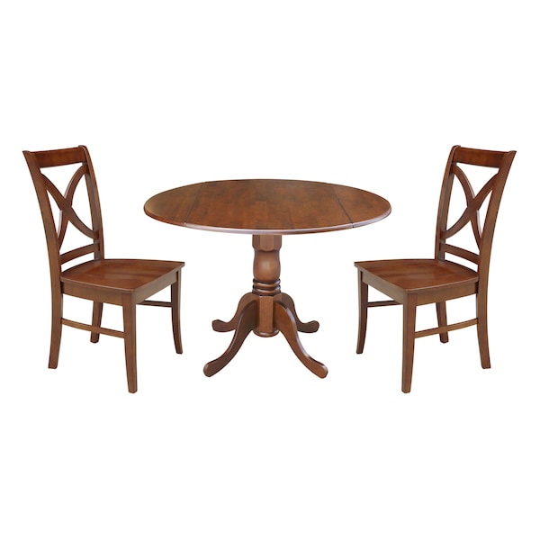 International Concepts 42 in. Dual Drop Leaf Table with 2 Cross Back Dining Chairs - 3 Piece Dining Set - K581-42DP-C-14P
