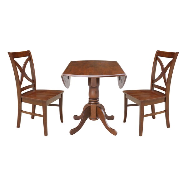 International Concepts 42 in. Dual Drop Leaf Table with 2 Cross Back Dining Chairs - 3 Piece Dining Set - K581-42DP-C-14P