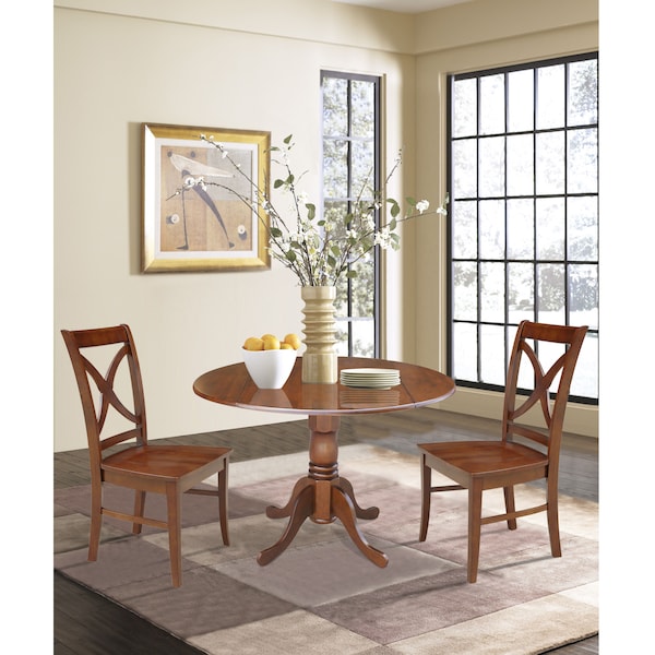 International Concepts 42 in. Dual Drop Leaf Table with 2 Cross Back Dining Chairs - 3 Piece Dining Set - K581-42DP-C-14P