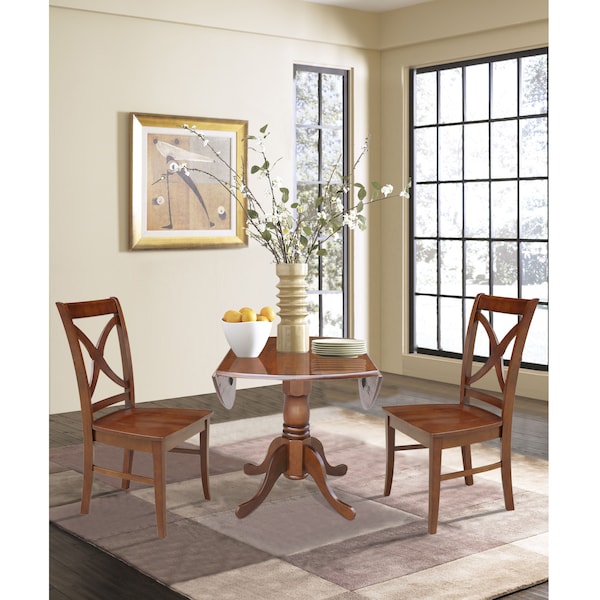 International Concepts 42 in. Dual Drop Leaf Table with 2 Cross Back Dining Chairs - 3 Piece Dining Set - K581-42DP-C-14P