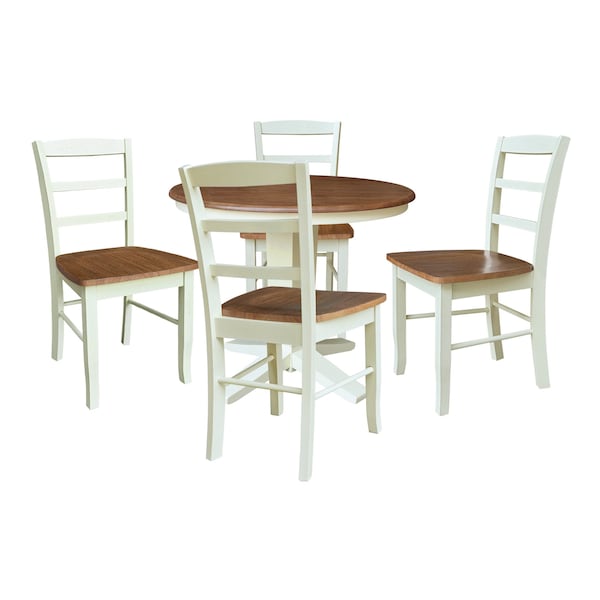 Whitewood Industries Rectangular Fixed Top Table W/ 4 Chairs, 36 in W, 29.9 in L, 36 in H, Parawood, Hickory/Shell, 5 - K79-36RT-23B-C2-4