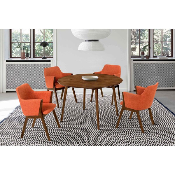 Armen Living Arcadia and Renzo 48" Round Orange and Walnut Wood 5 Piece Dining Set - SETARDI5REWAOR48