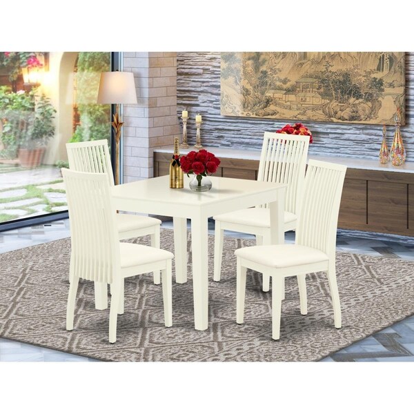East West Furniture 5 Piece Oxford Dining Set - Linen White - OXIP5-LWH-C