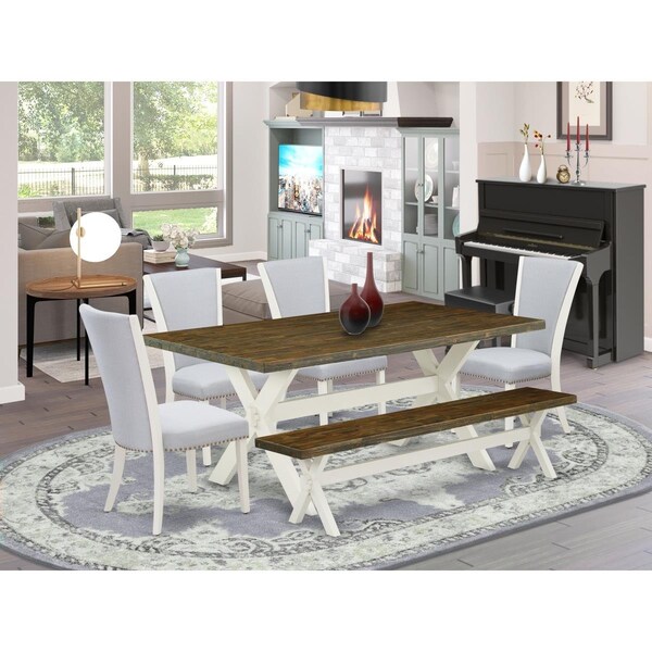 East West Furniture 6 Piece X-Style Dining Set - Linen White - X077VE005-6