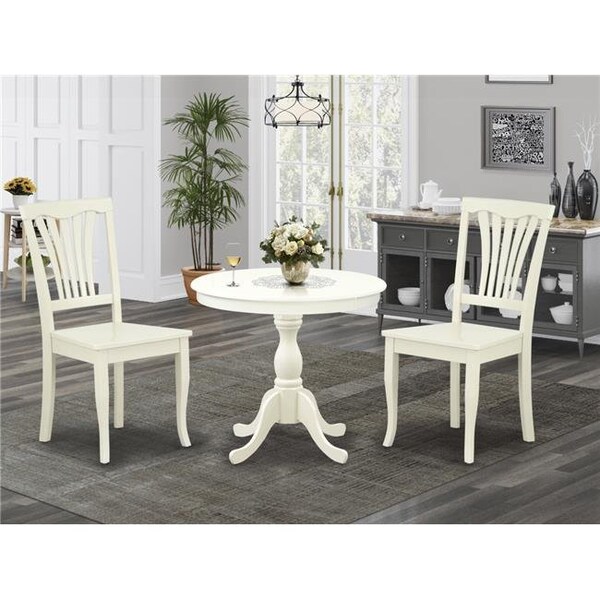 East West Furniture East West Furniture AMAV3-LWH-W 3 Piece Antique Dining Table Set - Linen White - AMAV3-LWH-W