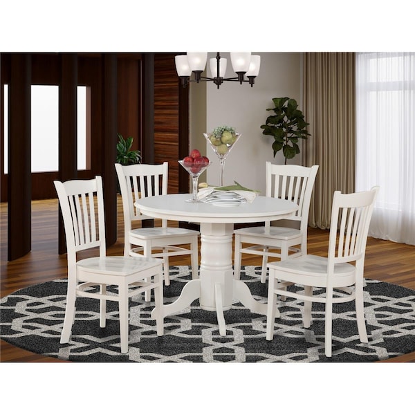 Latestluxury SG5-WHI-W 5 Piece Shelton Round Table and 4 Groton Chairs in Linen White Finish - LA703195