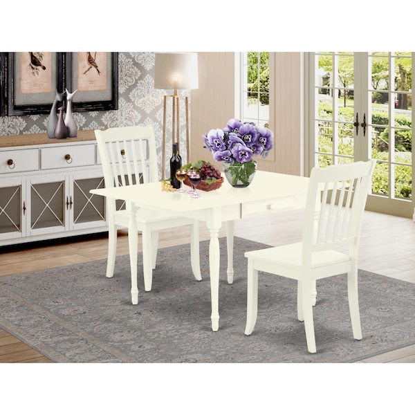 East West Furniture 3 Piece Monza Dining Table Set - Linen White - MZDA3-LWH-W
