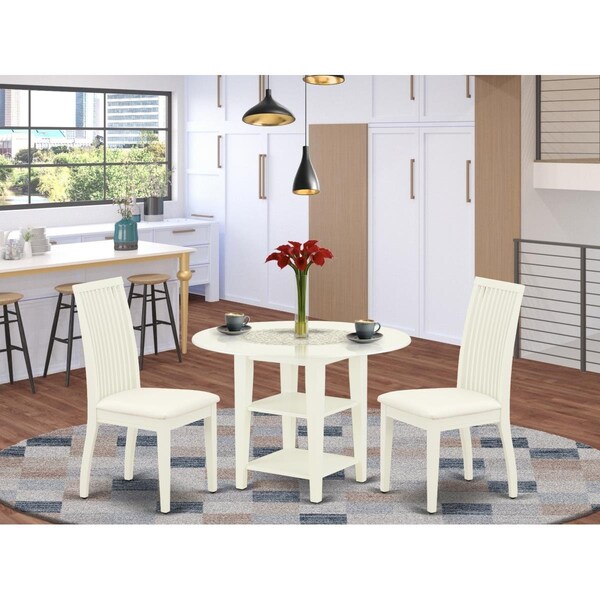 East West Furniture 3 Piece Sudbury Dinette Set - Linen White - SUIP3-LWH-C