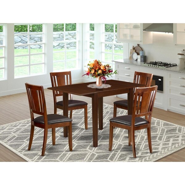 East West Furniture Norden Dining Room Table Set - Mahogany, Set of 5 - NDDU5-MAH-LC