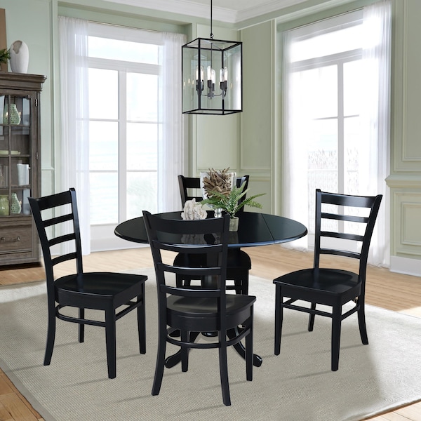 International Concepts 42 in. Dual Drop Leaf Table with 4 Ladder Back Dining Chairs - 5 Piece Dining Set - K46-42DP-C617-4