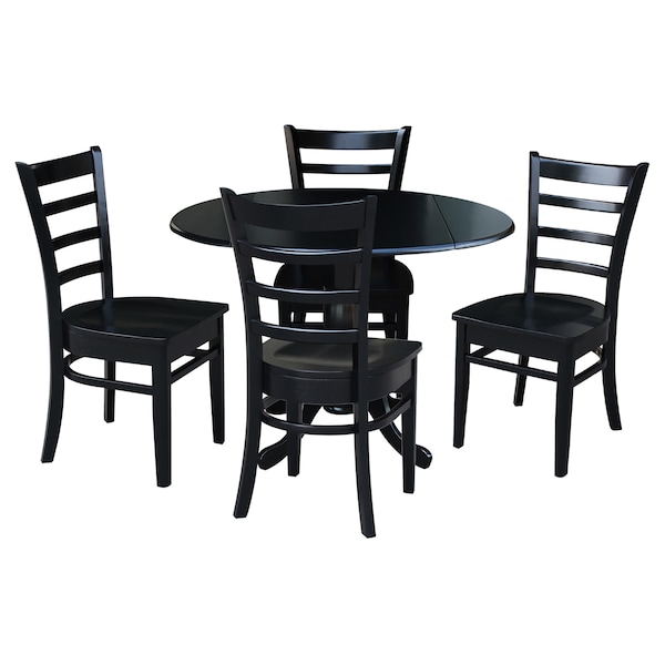 International Concepts 42 in. Dual Drop Leaf Table with 4 Ladder Back Dining Chairs - 5 Piece Dining Set - K46-42DP-C617-4