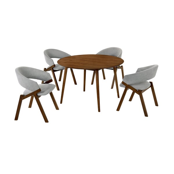 Armen Living Arcadia and Talulah 48" Round Gray and Walnut Wood 5 Piece Dining Set - SETARDI5TAGRWA48
