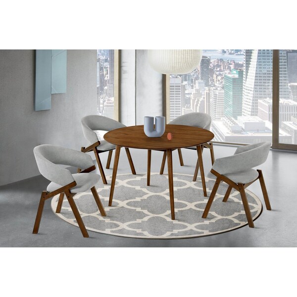 Armen Living Arcadia and Talulah 48" Round Gray and Walnut Wood 5 Piece Dining Set - SETARDI5TAGRWA48
