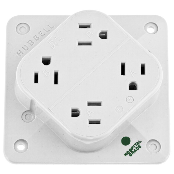 Hubbell Wiring Device-Kellems Straight Blade Devices, Receptacles, 4- Plex, Hospital Grade, 2-Pole 3-Wire Grounding, 15A 125V, 5-15R, White, Single Pack - HBL415HW