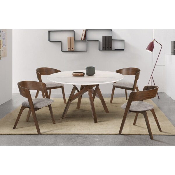 Armen Living Venus and Jackie 5 Piece Walnut and Marble Round Dining Set - SETVEDIWA5D