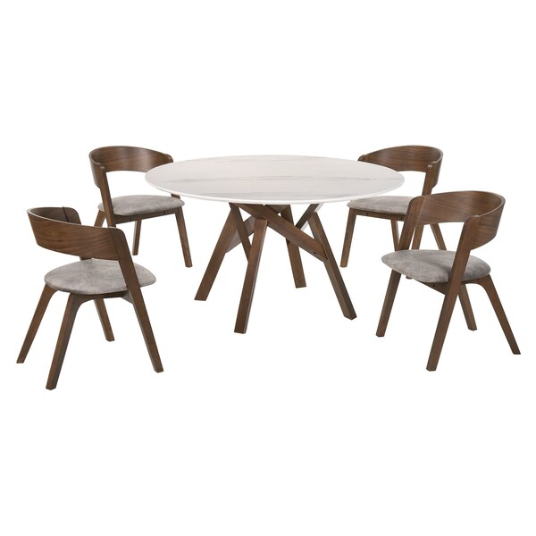 Armen Living Venus and Jackie 5 Piece Walnut and Marble Round Dining Set - SETVEDIWA5D