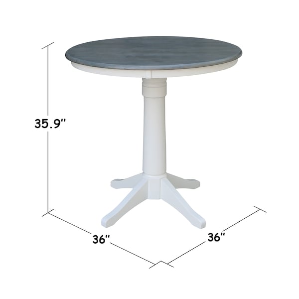 International Concepts Round 36 in Rd Top Ped Table, Counter Ht, White/Heather Gray, 36 in W, 36 in L, 35.9 in H, Wood - K05-36RT-27B-6B