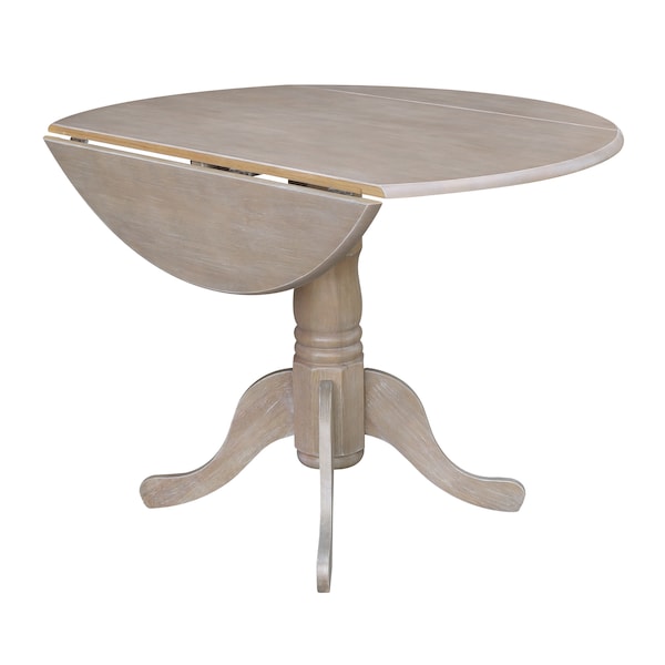 International Concepts Round 42 in Round Dual Drop Leaf Pedestal Table, Washed Gray Taupe, 42 in W, 42 in L, 29.5 in H - T09-42DP