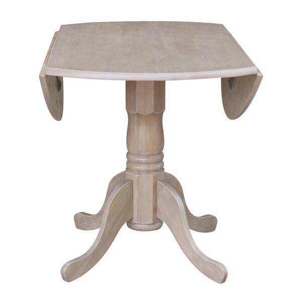 International Concepts Round 42 in Round Dual Drop Leaf Pedestal Table, Washed Gray Taupe, 42 in W, 42 in L, 29.5 in H - T09-42DP