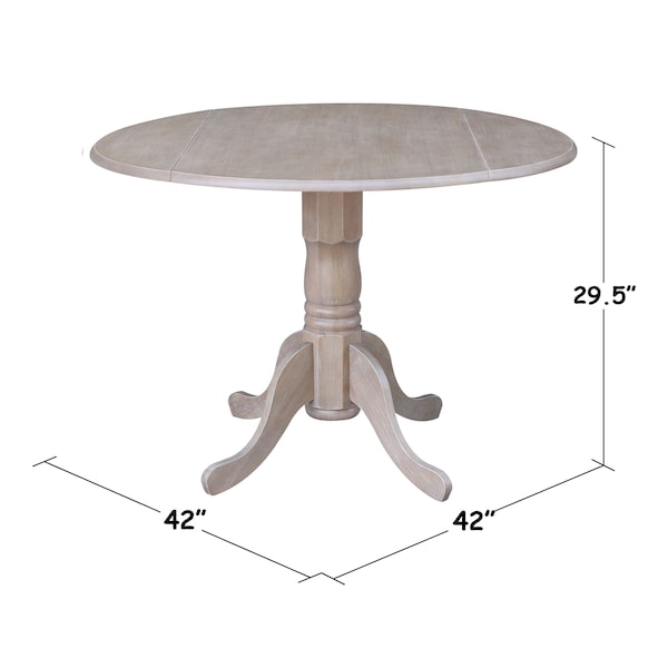 International Concepts Round 42 in Round Dual Drop Leaf Pedestal Table, Washed Gray Taupe, 42 in W, 42 in L, 29.5 in H - T09-42DP