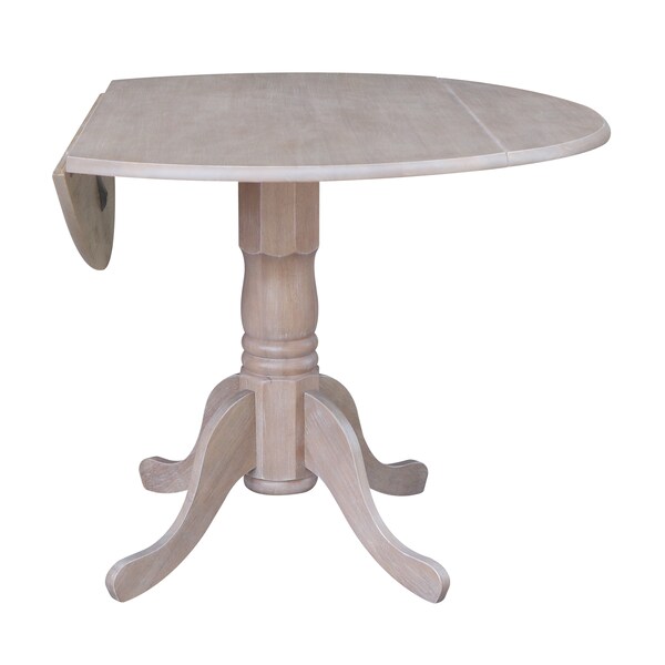 International Concepts Round 42 in Round Dual Drop Leaf Pedestal Table, Washed Gray Taupe, 42 in W, 42 in L, 29.5 in H - T09-42DP