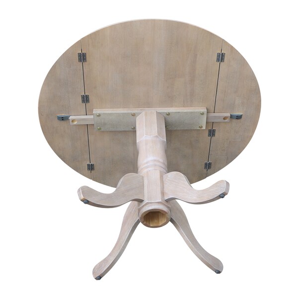 International Concepts Round 42 in Round Dual Drop Leaf Pedestal Table, Washed Gray Taupe, 42 in W, 42 in L, 29.5 in H - T09-42DP
