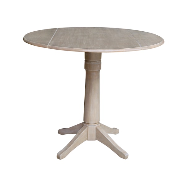International Concepts Round 42 in Round Dual Drop Leaf Pedestal Table, Washed Gray Taupe, 42 in W, 42 in L, 29.5 in H - T09-42DP