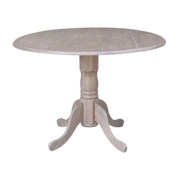 International Concepts Round 42 in Round Dual Drop Leaf Pedestal Table, Washed Gray Taupe, 42 in W, 42 in L, 29.5 in H - T09-42DP