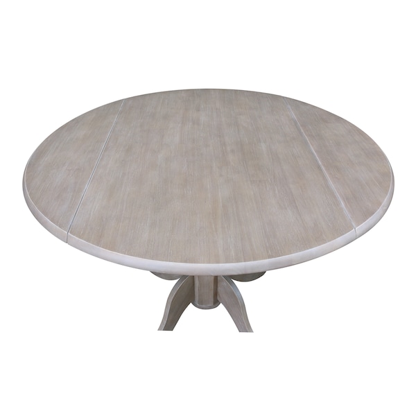 International Concepts Round 42 in Round Dual Drop Leaf Pedestal Table, Washed Gray Taupe, 42 in W, 42 in L, 29.5 in H - T09-42DP