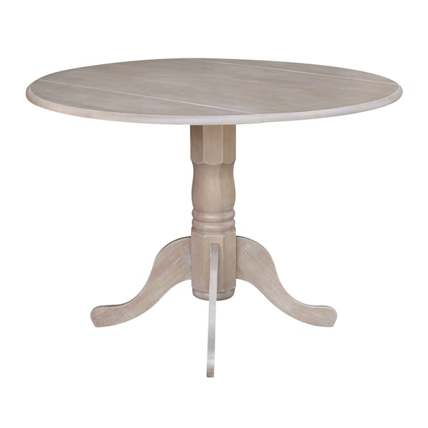 International Concepts Round 42 in Round Dual Drop Leaf Pedestal Table, Washed Gray Taupe, 42 in W, 42 in L, 29.5 in H - T09-42DP