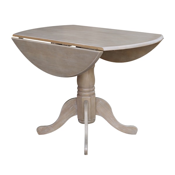 International Concepts Round 42 in Round Dual Drop Leaf Pedestal Table, Washed Gray Taupe, 42 in W, 42 in L, 29.5 in H - T09-42DP