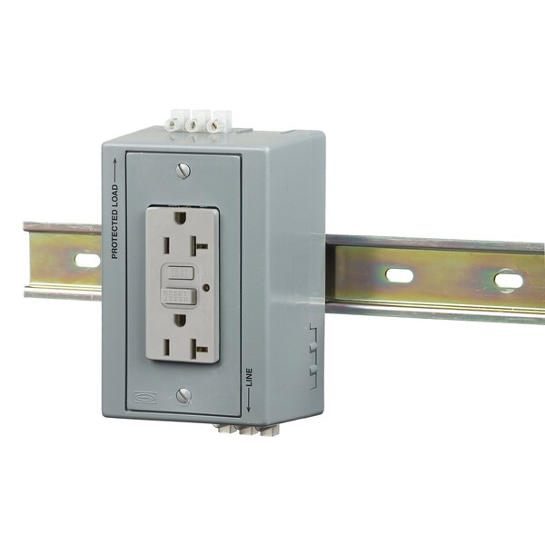 Hubbell Wiring Device-Kellems DIN Rail Utility Box, Complete Unit- GFCI, DIN Rail Box, 20A GFCI, Gray - DRUBGFI20