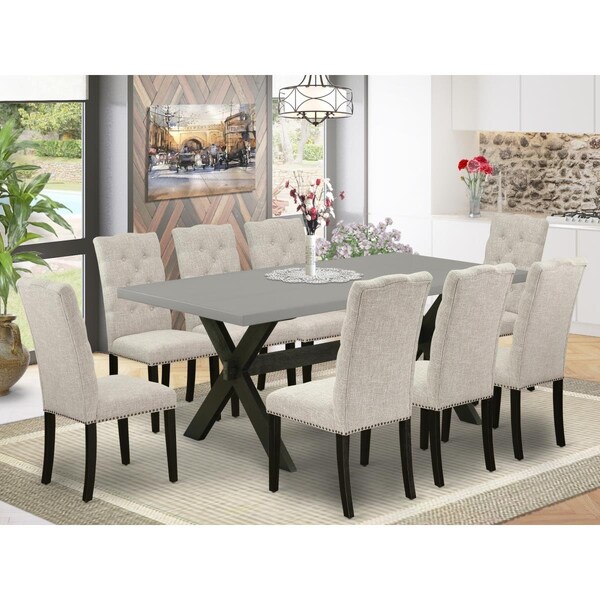 East West Furniture 9 Piece X-Style Rectangular Dining Table Set - Dark Khaki - X697EL635-9