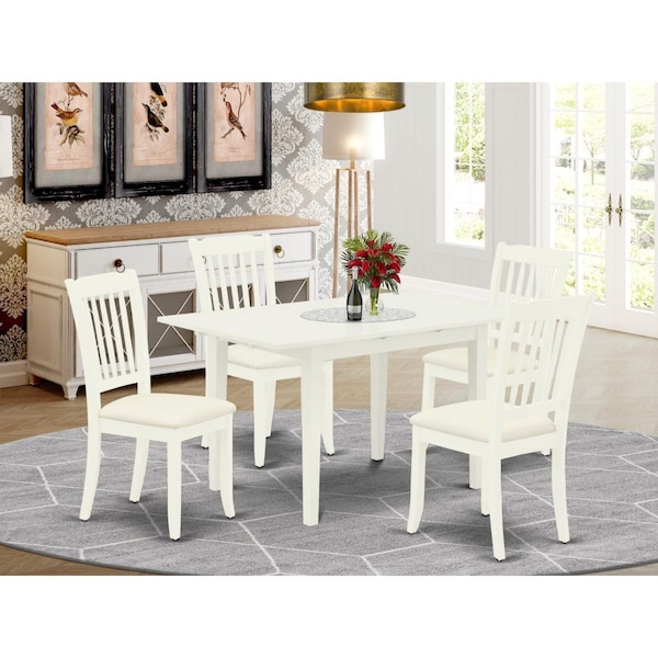 East West Furniture 5 Piece Norfolk Dining Room Table Set - Linen White - NODA5-LWH-C