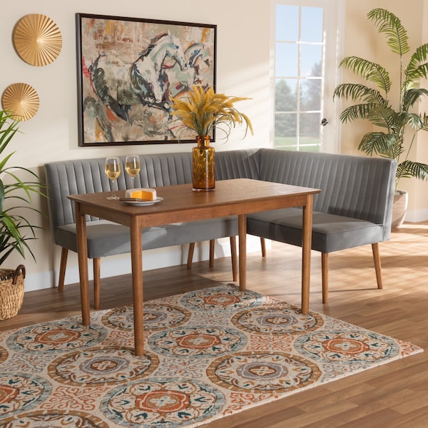 Baxton Studio Dining Nook, 47.25 W, 27.75 H, Wood, Grey/Walnut Brown - 214-11960-9305-ZORO