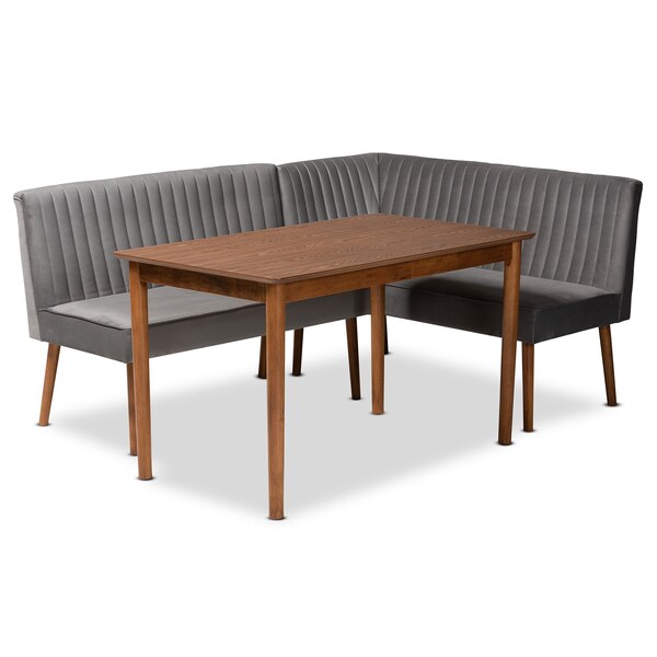 Baxton Studio Dining Nook, 47.25 W, 27.75 H, Wood, Grey/Walnut Brown - 214-11960-9305-ZORO