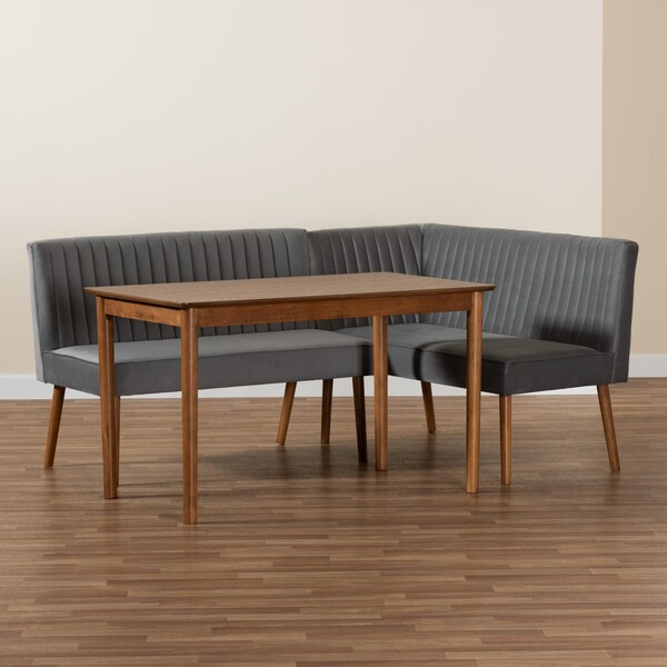 Baxton Studio Dining Nook, 47.25 W, 27.75 H, Wood, Grey/Walnut Brown - 214-11960-9305-ZORO