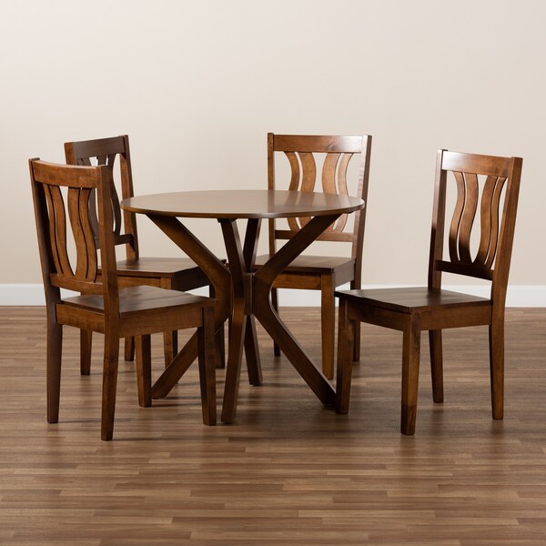 Baxton Studio Mare Modern and Contemporary Transitional Walnut Brown Finished Wood 5-Piece Dining Set - 177-11379-10891-ZORO