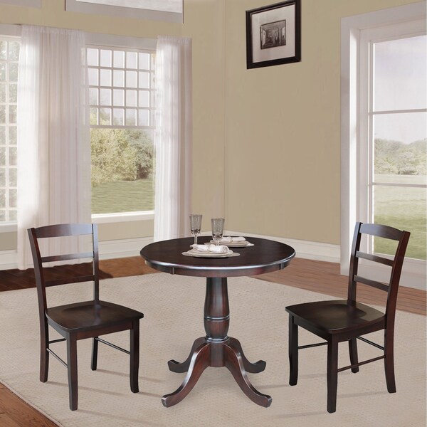 International Concepts 30 in. Round Pedestal Dining Table with 2 Madrid LadderBack Chairs - K15-30RT-C2-2