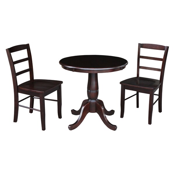 International Concepts 30 in. Round Pedestal Dining Table with 2 Madrid LadderBack Chairs - K15-30RT-C2-2