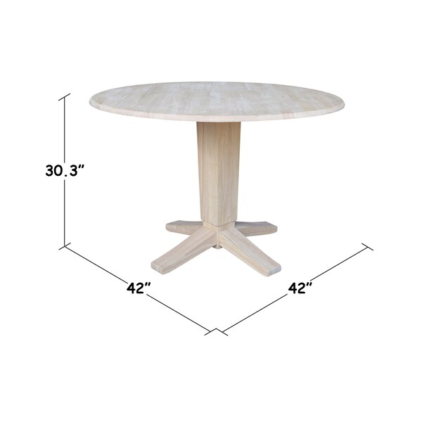 International Concepts 42 in. Solid Wood Round Dual Drop Leaf Dining Pedestal Table - 30.3 in.High, Unfinished - K-42DPT-23B