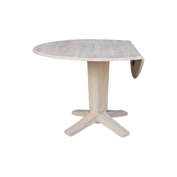 International Concepts 42 in. Solid Wood Round Dual Drop Leaf Dining Pedestal Table - 30.3 in.High, Unfinished - K-42DPT-23B