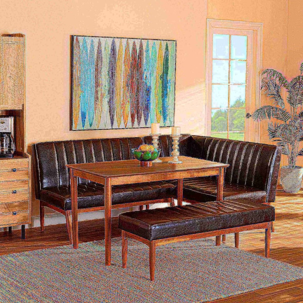 Baxton Studio Daymond Mid-Century Dark Brown Faux Leather and Walnut Brown Finished Wood 4-PC Dining Nook Set - 186-11349-11351-9305-ZORO