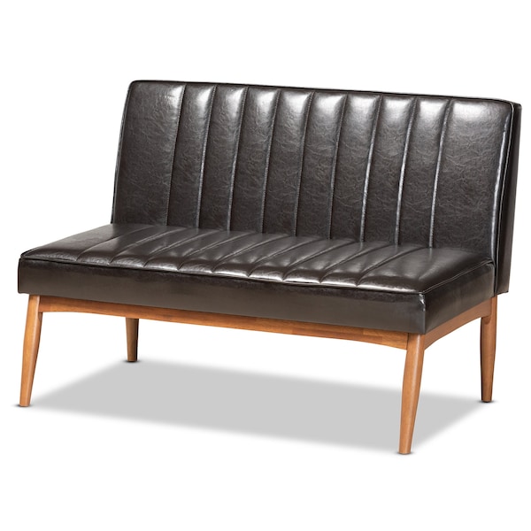 Baxton Studio Daymond Mid-Century Dark Brown Faux Leather and Walnut Brown Finished Wood 4-PC Dining Nook Set - 186-11349-11351-9305-ZORO