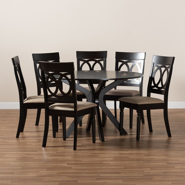 Baxton Studio Jessie Modern and Contemporary Sand Fabric and Dark Brown Finished Wood 7-Piece Dining Set - 174-10537-10894-ZORO